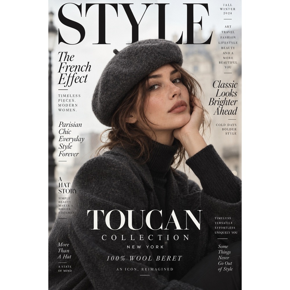 Toucan Collection 100% Wool Beret Charcoal Gray French Parisian Dark Academia